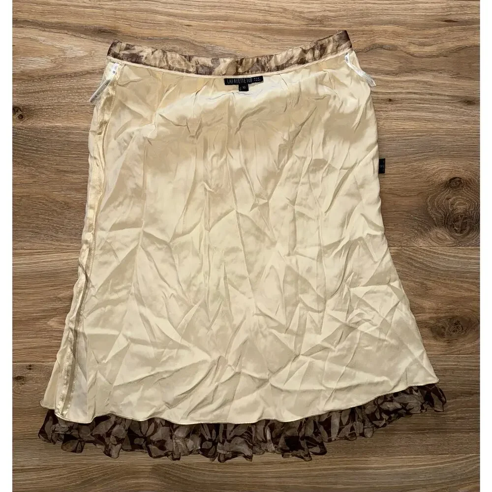 Lafayette 148 New York brown floral 100% silk skirt - size 10